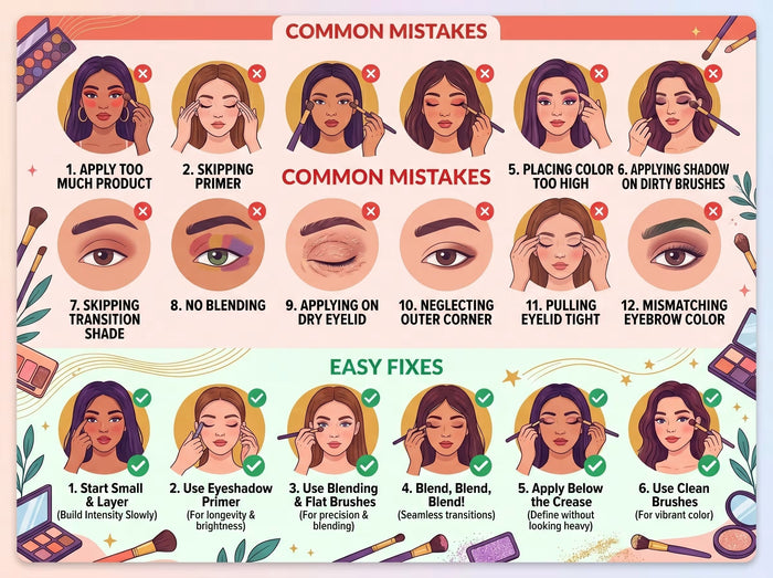 collage images showing common mistake often people do while applying makeup