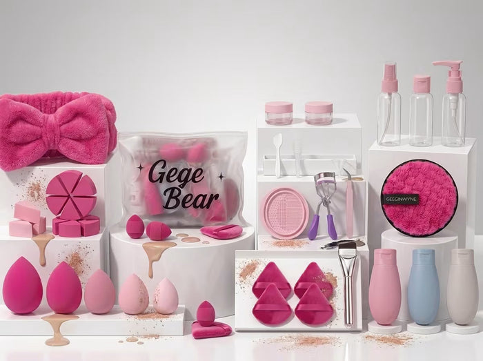 gege bear hot pink beauty blender set in nepal on a white background 