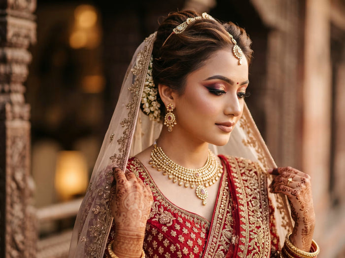 a nepali bride using gege bear eyeshadow in outdoor photography