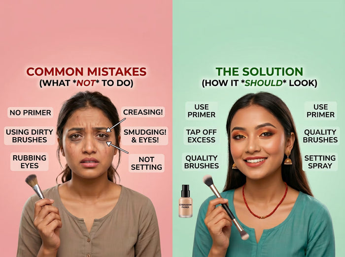 a girl showing do's and don'ts while performing makeup 