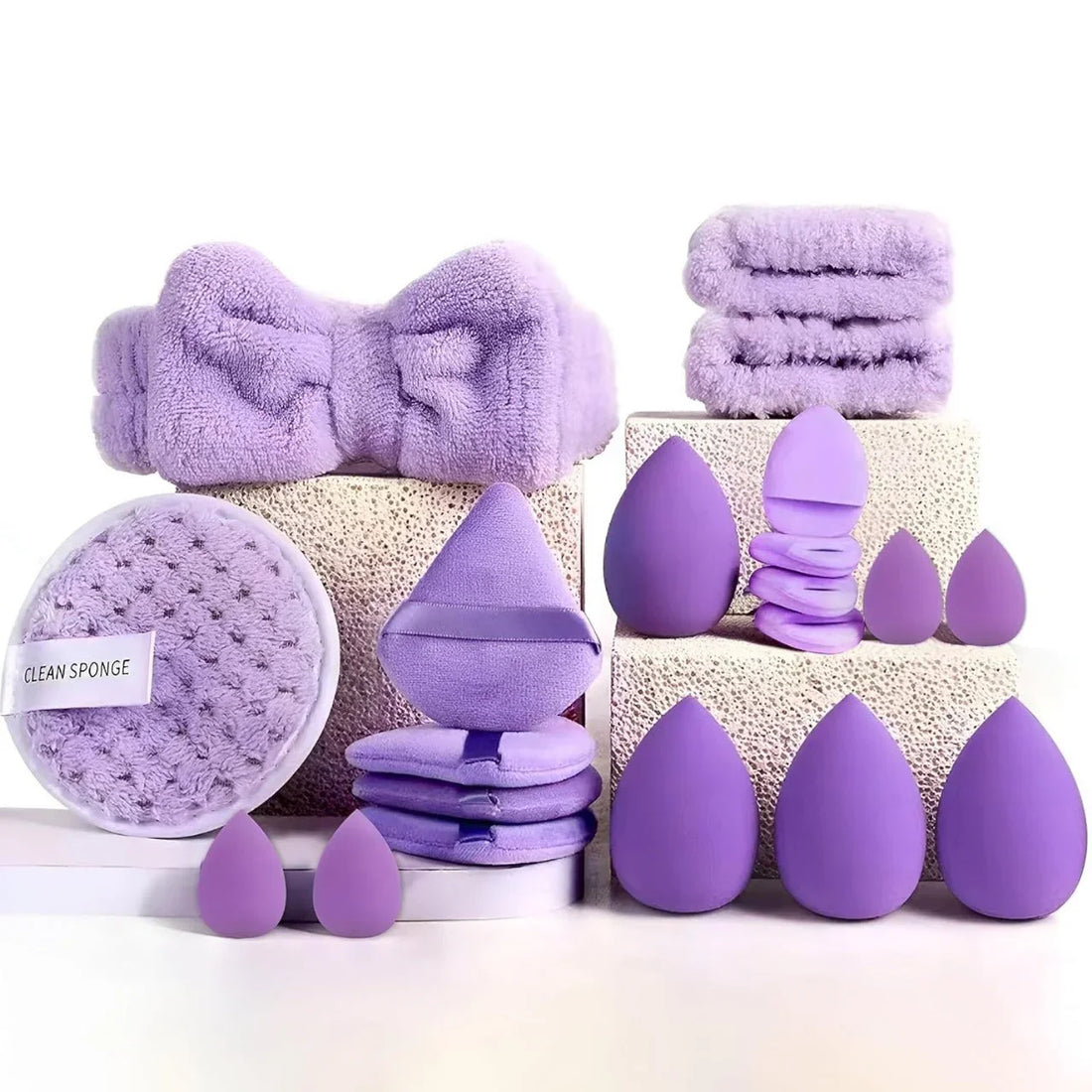 Gege Bear 20 Pieces Beauty Blender Set in purple color with wristbands and headband 