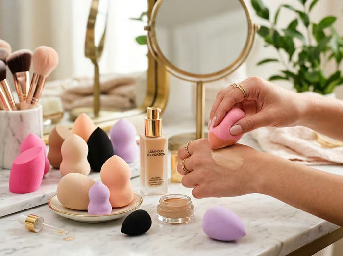 a girl showing various beauty blender that give a perfect results a quest to find a best beauty blender 