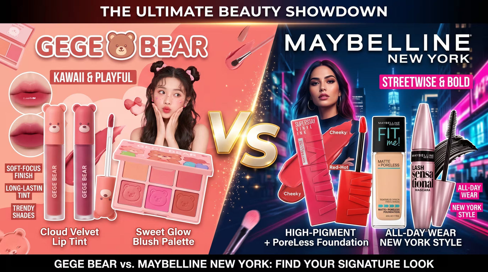 Gege Bear vs Maybelline foundation comparison showing budget vs premium drugstore makeup options in Nepal