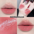 Lipstick swatch on skin and close-up of lips wearing the shade '03# Sukizugaku peach'.