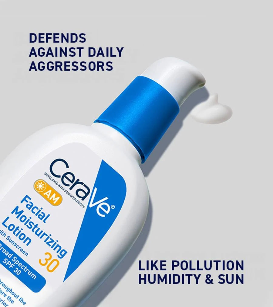 CeraVe AM Facial Moisturizer with broad-spectrum SPF 30 is a morning multitasker that hydrates throughout the day, protects skin by absorbing and reflecting UVA/UVB rays, and helps restore the skin’s protective barrier. Makeupspice Nepal