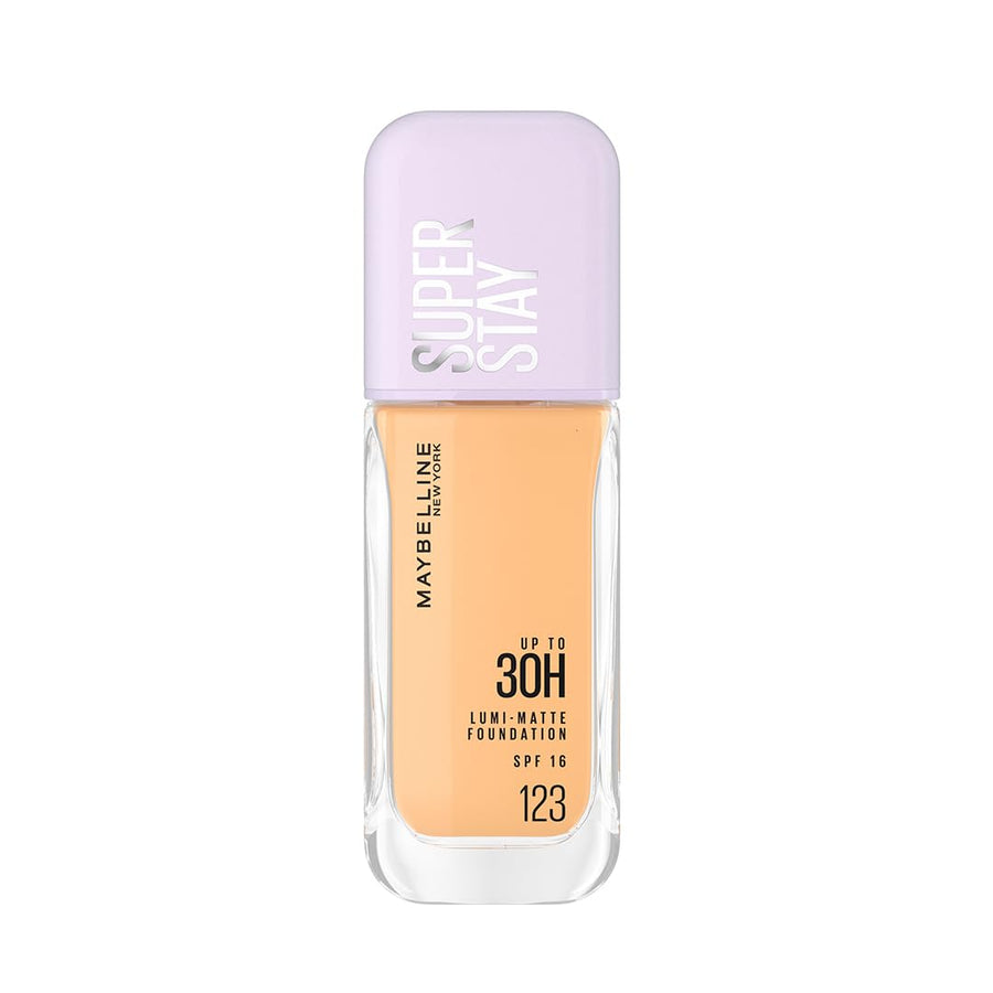Maybelline Super Stay foundation bottle on a white background
