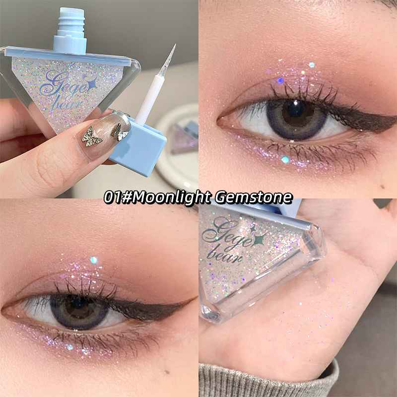 Collage of a glitteryEyeshadow palette with close-ups on eyes wearing the product.