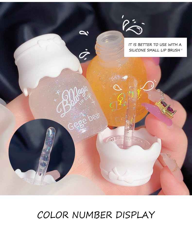 New Fashion Gege Bear Bow Lip Gloss Plump Lips Water-Proof Shining Jelly Oil with Mineral Ingredients