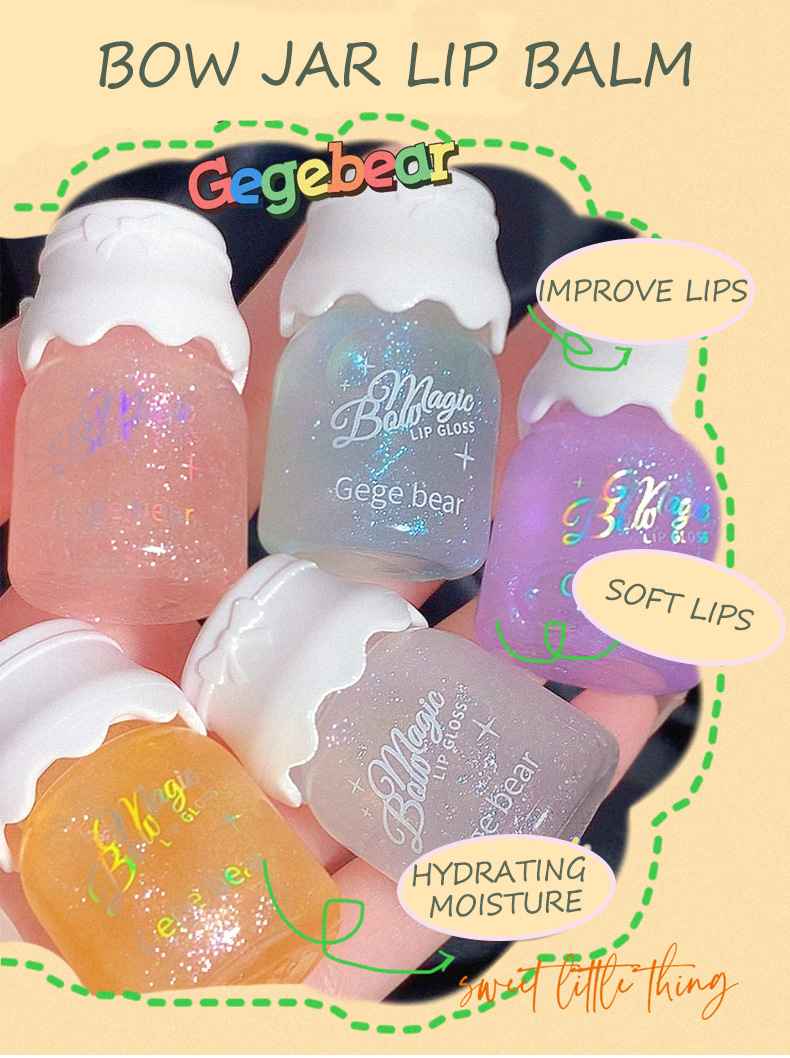 New Fashion Gege Bear Bow Lip Gloss Plump Lips Water-Proof Shining Jelly Oil with Mineral Ingredients
