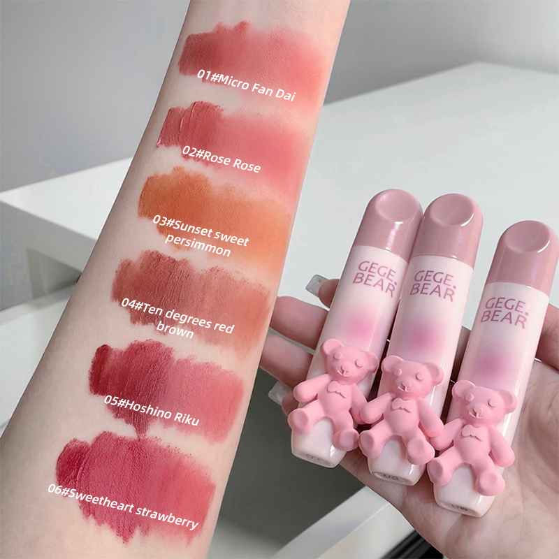 Gege Bear Color Lip Glaze with a Velvety Matte Finish, Waterproof And Long-Lasting, Enhances Brightness