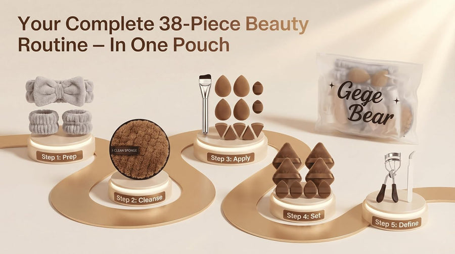 38 pieces beauty blender and travel kit step by step prepartion guide 