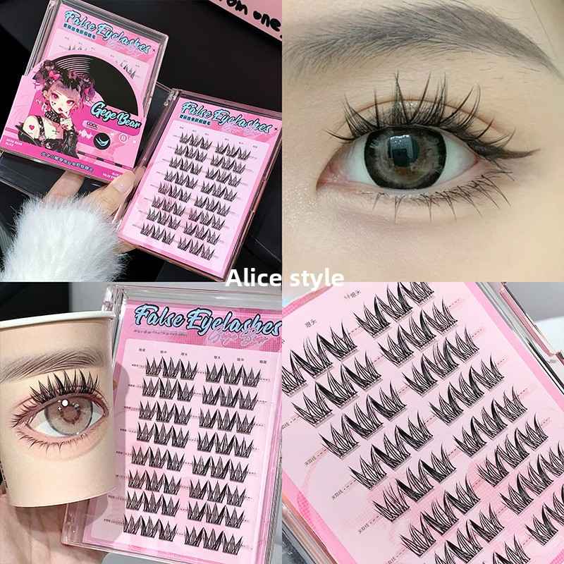 Gege Bear Self-Adhesive False Eyelashes, 48 Clusters, Volumizing and Curling, Black Edition,Korean Eyelashes , East Peel-Off and Stick-on