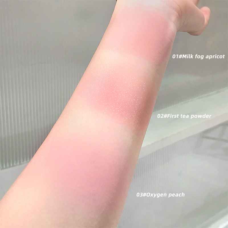 Gege Bear Blush Powder with Mirror and Puff - Waterproof, Full Coverage, Natural Finish, Color Correction for All Skin Tones, Orange/Pink/Red Shade, High Gloss Contouring Lazy Air Cushion Loose Powder