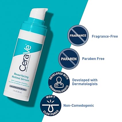 CeraVe Resurfacing Retinol Serum For Post Acne Marks, Formulated With Licorice Root Extract & Niacinamide, Brightening Serum & Pore Minimizer For Face, Post Acne Skin Barrier Repair, Non-Comedogenic Makeupspice Nepal