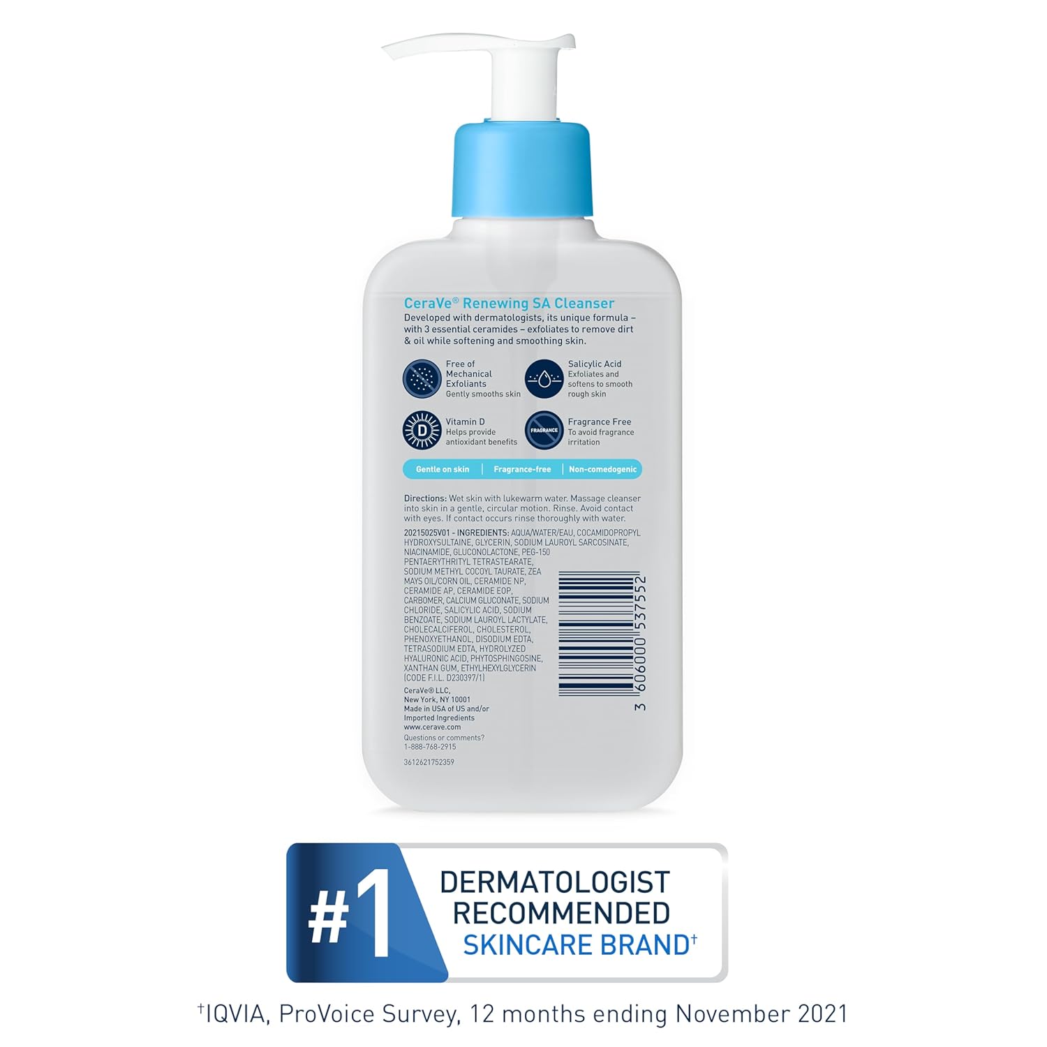 CeraVe Renewing Salicylic Acid Cleanser, Formulated With Hyaluronic Acid, Niacinamide, & Ceramides, Gentle BHA Exfoliating Face Wash Smooths & Softens Skin, Non Comedogenic & Fragrance Free, 8 Ounce Makeupspice Nepal