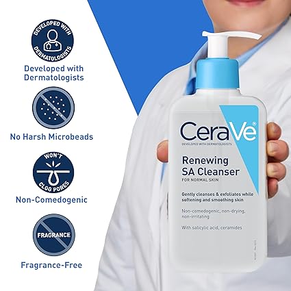 CeraVe Renewing Salicylic Acid Cleanser, Formulated With Hyaluronic Acid, Niacinamide, & Ceramides, Gentle BHA Exfoliating Face Wash Smooths & Softens Skin, Non Comedogenic & Fragrance Free, 8 Ounce Makeupspice Nepal