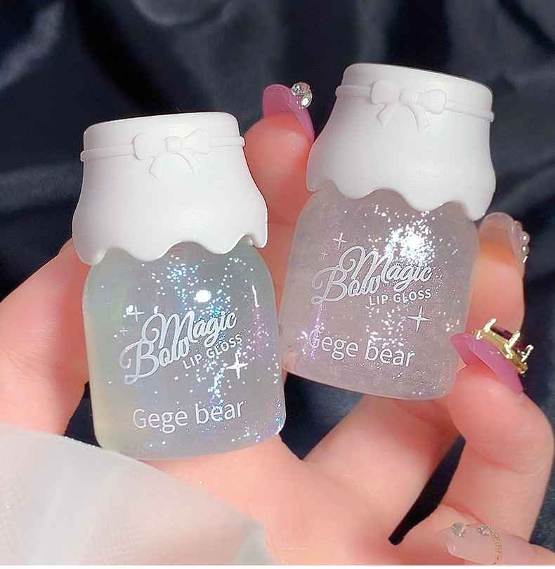 New Fashion Gege Bear Bow Lip Gloss Plump Lips Water-Proof Shining Jelly Oil with Mineral Ingredients