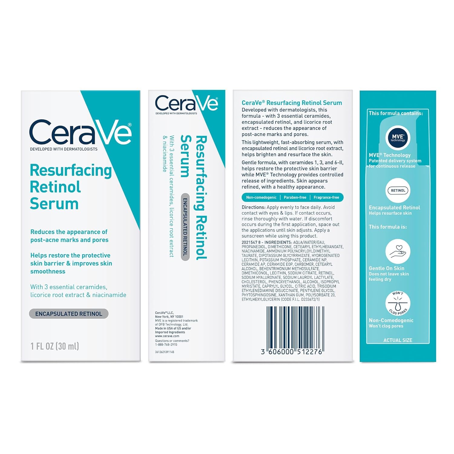 CeraVe Resurfacing Retinol Serum For Post Acne Marks, Formulated With Licorice Root Extract & Niacinamide, Brightening Serum & Pore Minimizer For Face, Post Acne Skin Barrier Repair, Non-Comedogenic Makeupspice Nepal