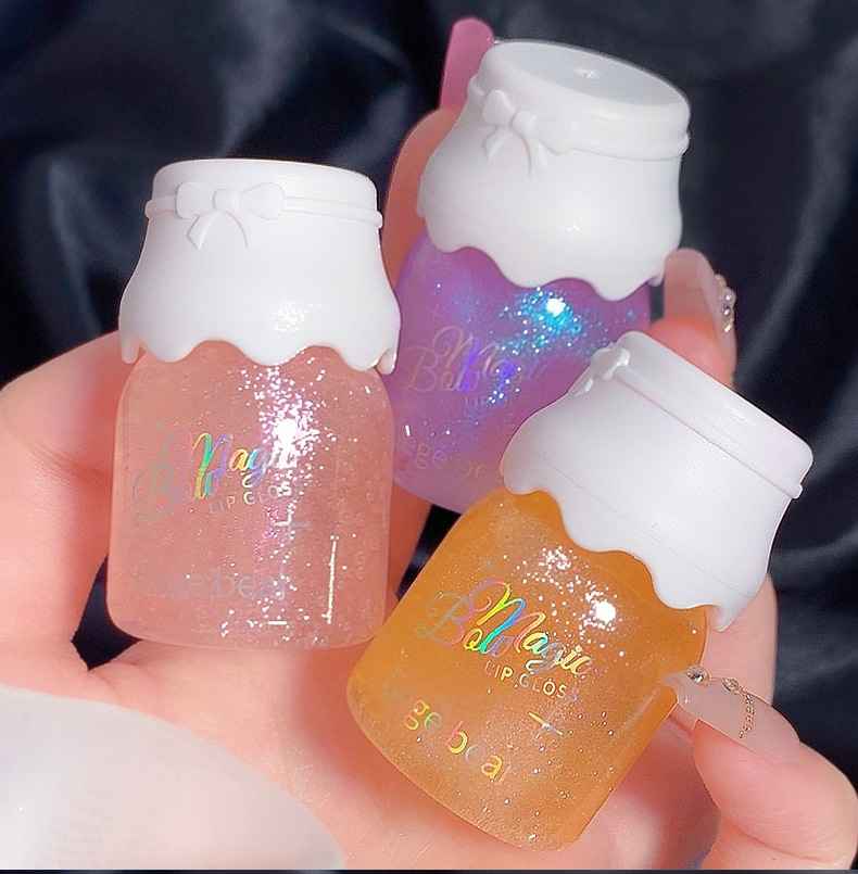 New Fashion Gege Bear Bow Lip Gloss Plump Lips Water-Proof Shining Jelly Oil with Mineral Ingredients