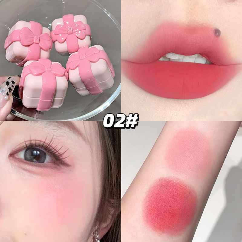 Collage of pink makeup products including lipsticks, eyeshadow, and a compact case.