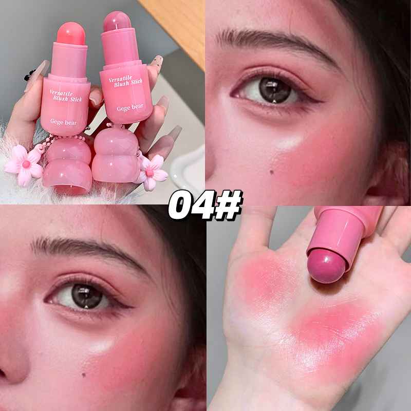 Collage of pink lip balm with close-ups on skin and eyes