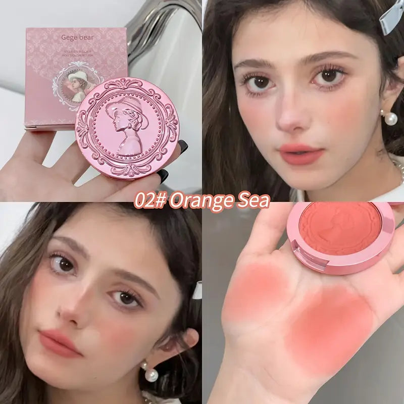 Gege Bear Three-Dimensional 3D Relief Fog Color Powder Blusher Naturally Tender And Delicate Makeup Holding Puff Color Female Rouge Powder Blusher Cream Makeupspice Nepal
