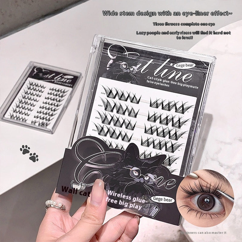 Gege Bear 48 Pieces Black Eyelash Extensions held by the hand of a lady and eye showing how it looks