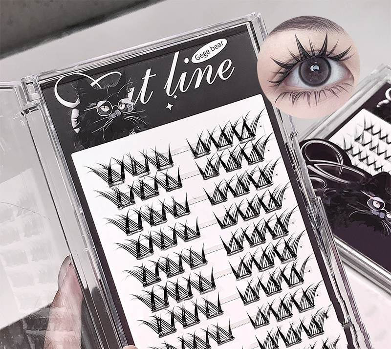 A soft, everyday kawaii eye makeup look featuring Gege Bear Princess of the Cat Department wispy eyelash clusters