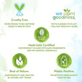 Certification logos and sustainability claims on a white background