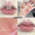 Collage of lip gloss application on lips and skin with text '05# 浮冰褐'.