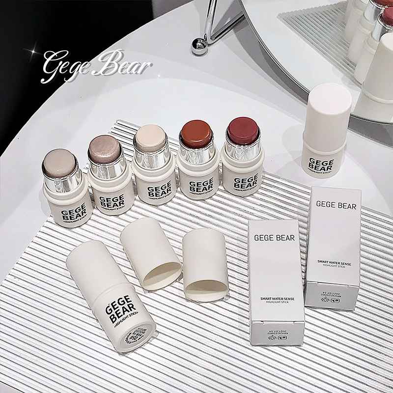 Collection of GEGE BEAR Blushes bottles and boxes on a white surface.