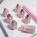 Pink blush with Gege bear branding on a white surface.