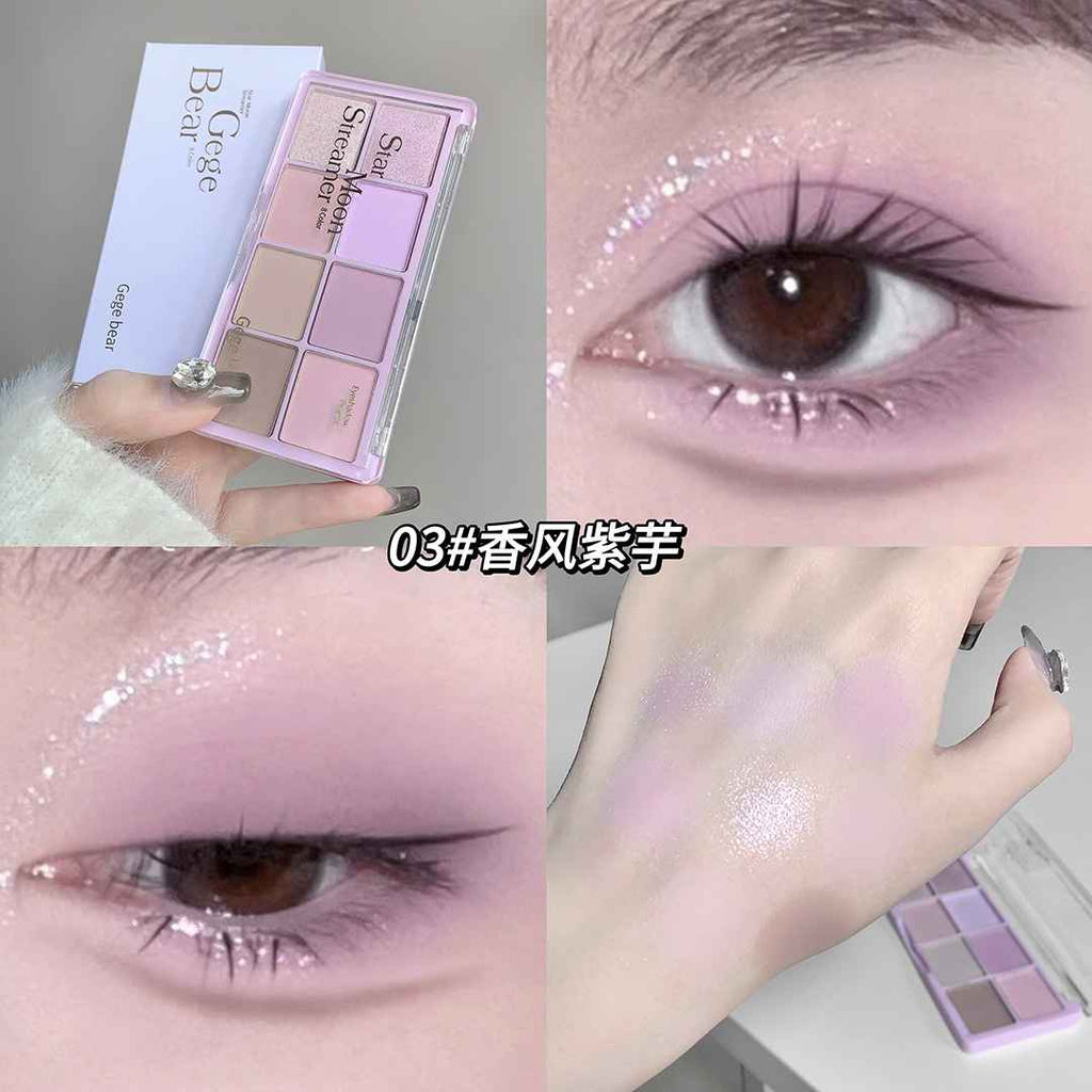 Eye-shadow palette with eye shadow and close-up of eyes wearing the product.