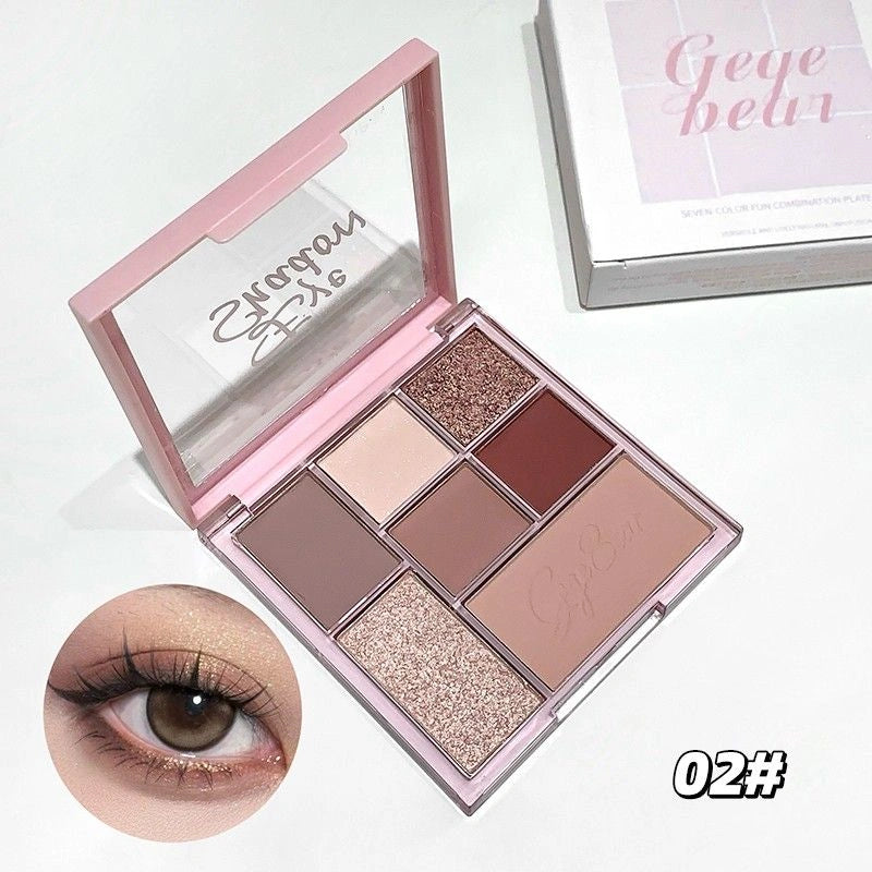 Makeup palette with eyeshadow shades and a close-up of an eye wearing the makeup.