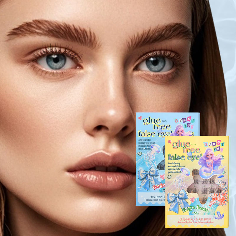 Gege Bear False Eyelashes Black, Self-adhesive easy stick-on and peel off, mermaid inspired lashes in a organizer, long-lasting and super fancy fake lashes, Perfect eye makeup