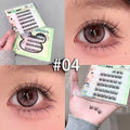 False eyelashes packaging and application on eyes with close-up shots.