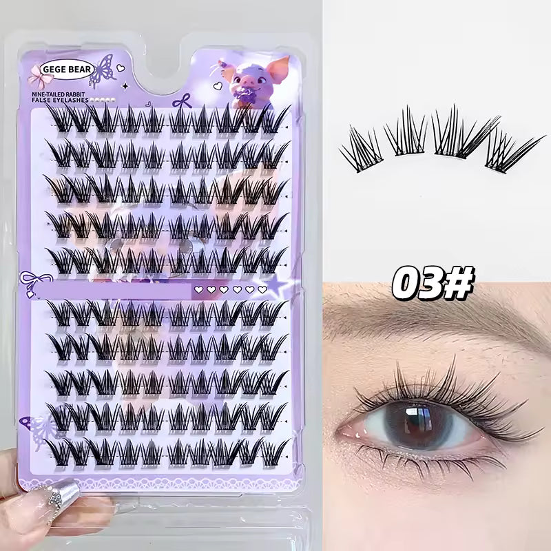 False eyelashes packaging with a sample worn on an eye, labeled '03#'.