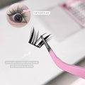 Gege Bear 48 Clusters Flase Eyelash being applied on the eye with pink tweezers and showing note that how strongly it stucks 