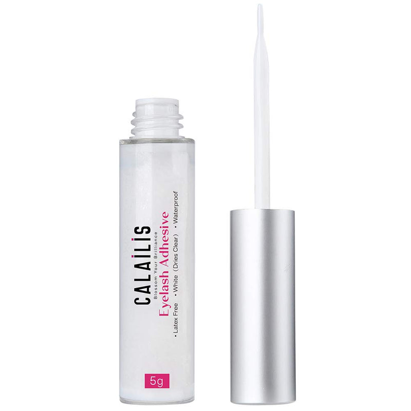 Eyelash adhesive bottle with applicator on a white background