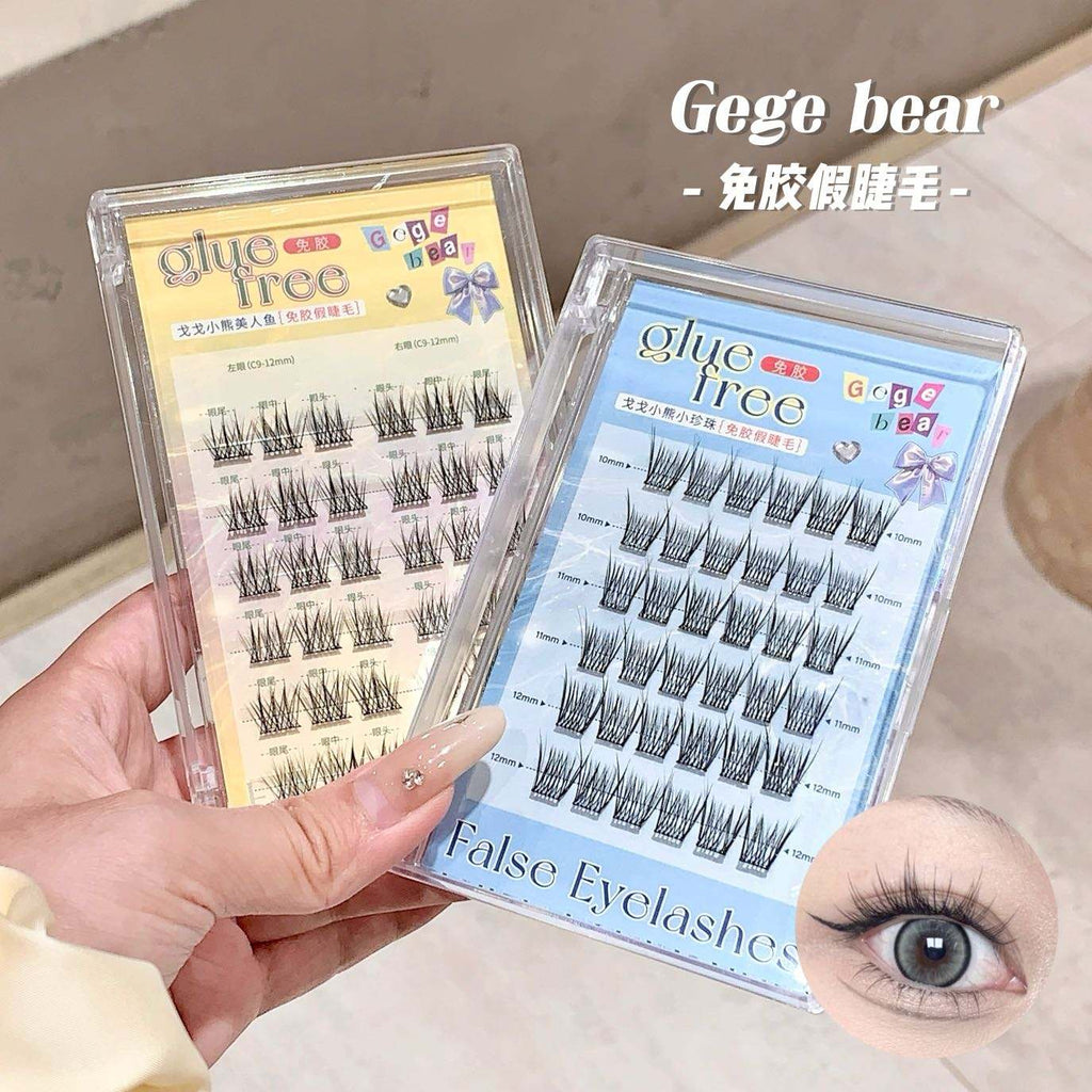 Gege Bear False Eyelashes Black, Self-adhesive easy stick-on and peel off, mermaid inspired lashes in a organizer, long-lasting and super fancy fake lashes, Perfect eye makeup