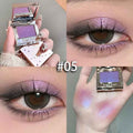 Eyeshadow with close-up of eye application and color swatch.