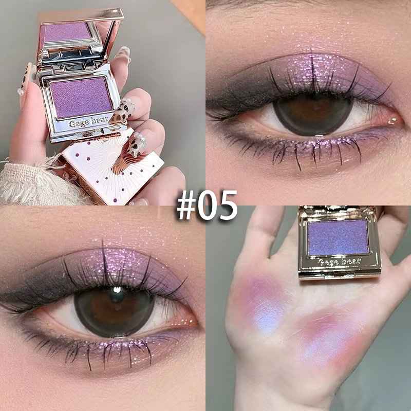 Eyeshadow with close-up of eye application and color swatch.
