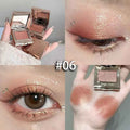 Eyeshadow with close-up shots of application on eyes and cheeks, featuring the shade '#06'.