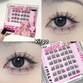 False eyelashes packaging with 'Virgo' label and application on eyes