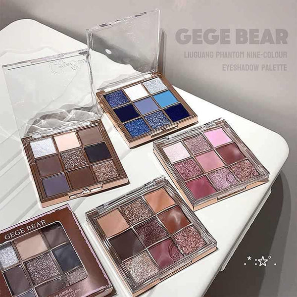 Gege Bear Glitter Eyeshadow Palette (9 Colors) – Highly Pigmented, Waterproof & Long-Lasting