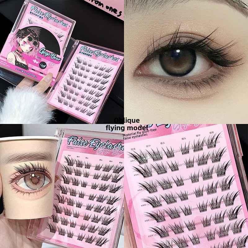 Collage of eyelash extensions packaging and application on an eye.