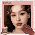 Flowerknows Sweetie Bear Coating Lip Jelly lip gloss in JE09 Toffee shade applied on lips showing rich toffee tint and glossy shine effect.