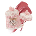 Flowerknows Sweetie Bear Coating Lip Jelly JE05 Tiered Dress lip gloss swatch showing elegant rose red tint and high shine glossy lips on white background.