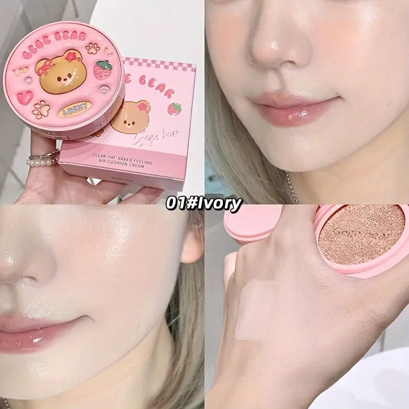 Gege bear foundation with packaging and application on skin