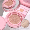 Pink foundation container with a mirror and pink packaging featuring a bear design.